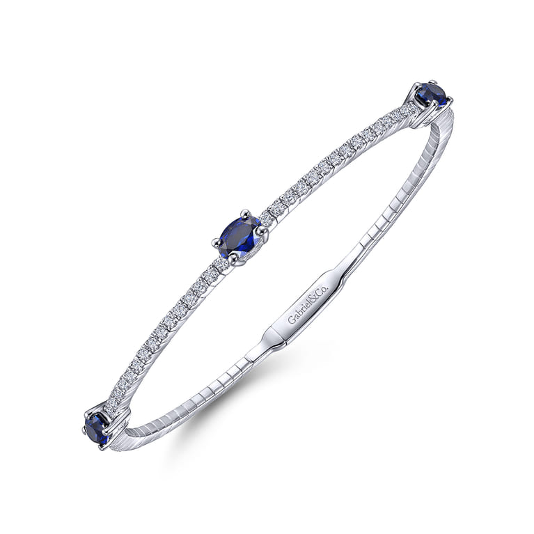 14K White Gold Diamond and Sapphire Fashion Bangle - 0.5 ct - Shot 2