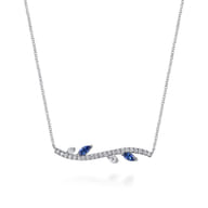 14K White Gold Diamond and Sapphire Floral Bar Necklace