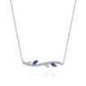 14K White Gold Diamond and Sapphire Floral Bar Necklace - 0.3 ct