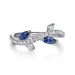 14K White Gold Diamond and Sapphire Floral Twisted Ring