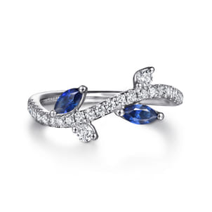 14K White Gold Diamond and Sapphire Floral Twisted Ring