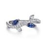 14K White Gold Diamond and Sapphire Floral Twisted Ring - 0.3 ct