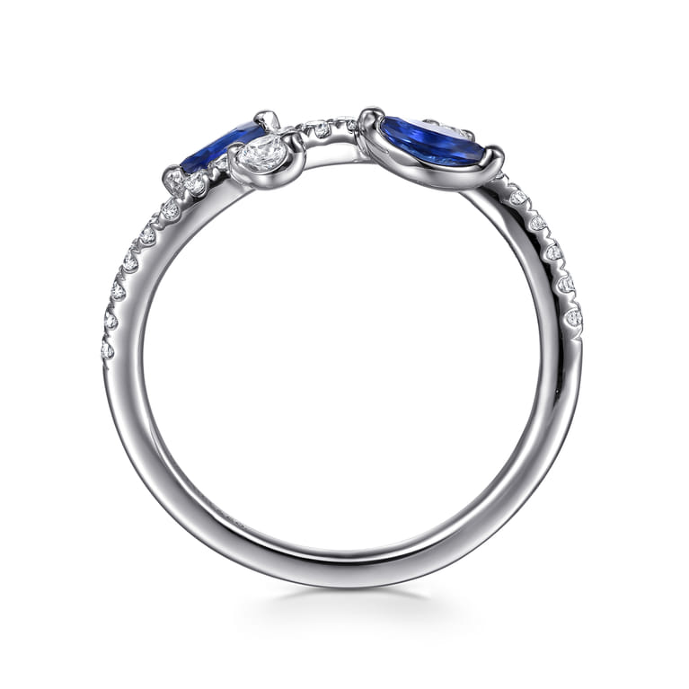 14K White Gold Diamond and Sapphire Floral Twisted Ring - 0.3 ct - Shot 2