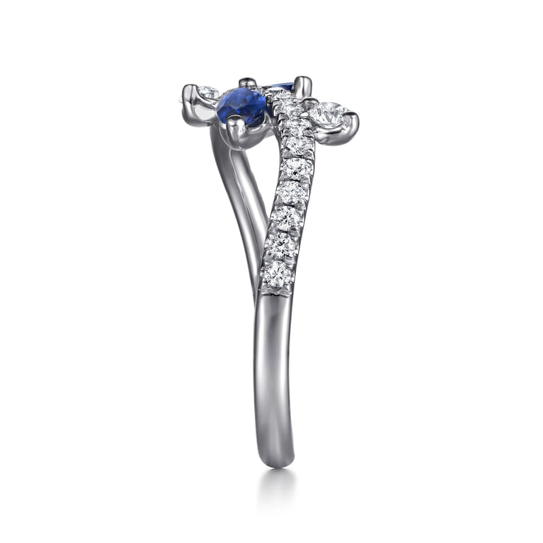 14K White Gold Diamond and Sapphire Floral Twisted Ring - 0.3 ct - Shot 4