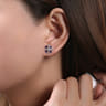 14K White Gold Diamond and Sapphire Flower Stud Earrings - 0.3 ct