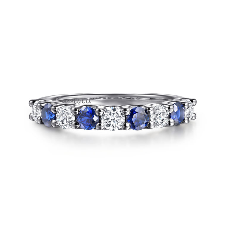 14K White Gold Diamond and Sapphire Ladies Ring - 0.55 ct - Shot 1