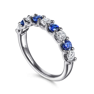 14K White Gold Diamond and Sapphire Ladies Ring