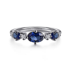 14K White Gold Diamond and Sapphire Ladies Ring