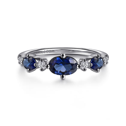 14K White Gold Diamond and Sapphire Ladies Ring