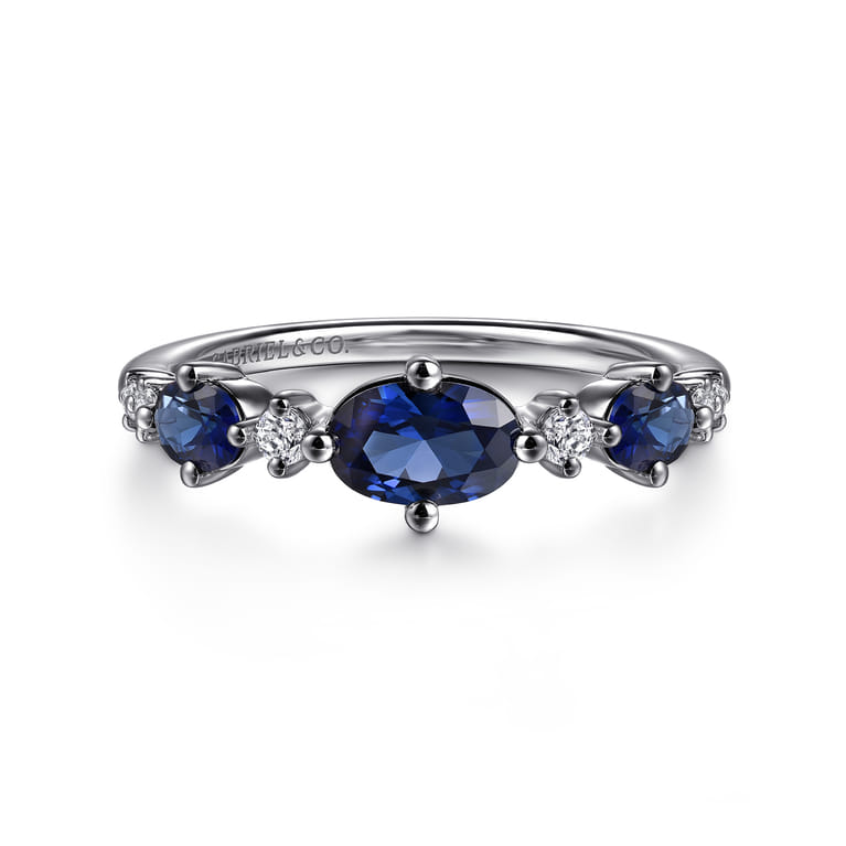 14K White Gold Diamond and Sapphire Ladies Ring - 0.11 ct - Shot 1