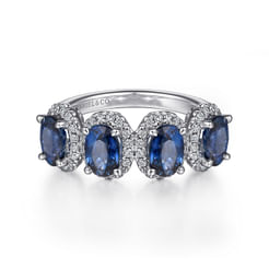 14K White Gold Diamond and Sapphire Oval Halo Ring