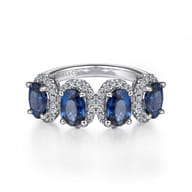 14K White Gold Diamond and Sapphire Oval Halo Ring