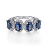 14K White Gold Diamond and Sapphire Oval Halo Ring - 0.3 ct