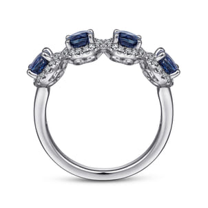 14K White Gold Diamond and Sapphire Oval Halo Ring
