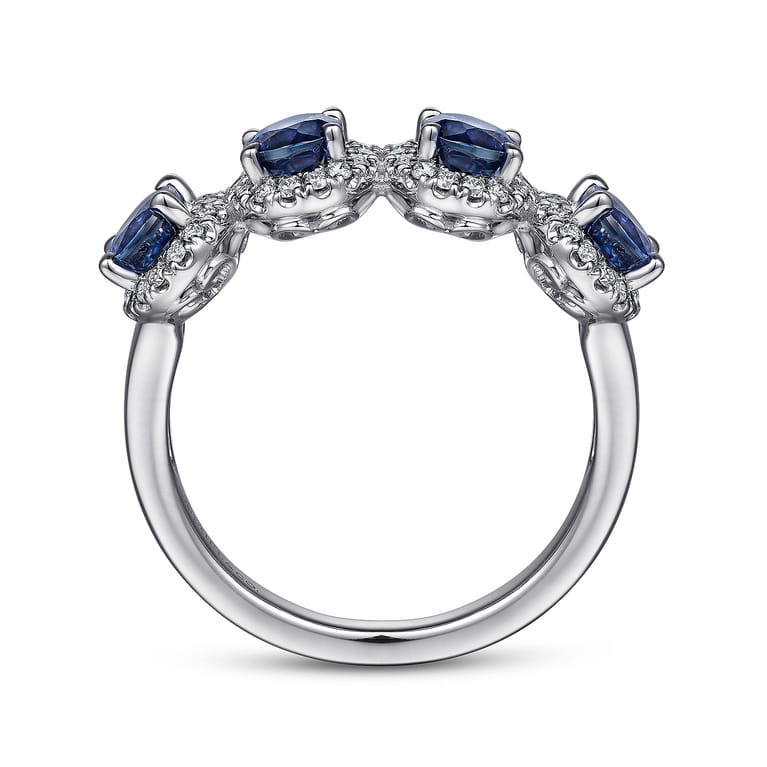 14K White Gold Diamond and Sapphire Oval Halo Ring - 0.3 ct - Shot 2