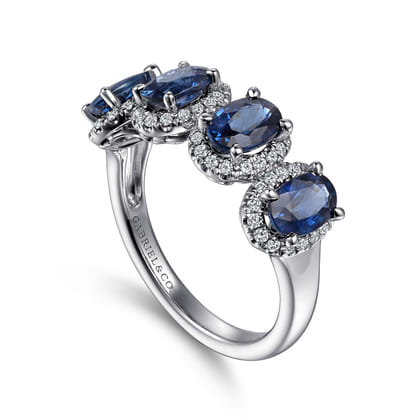 14K White Gold Diamond and Sapphire Oval Halo Ring
