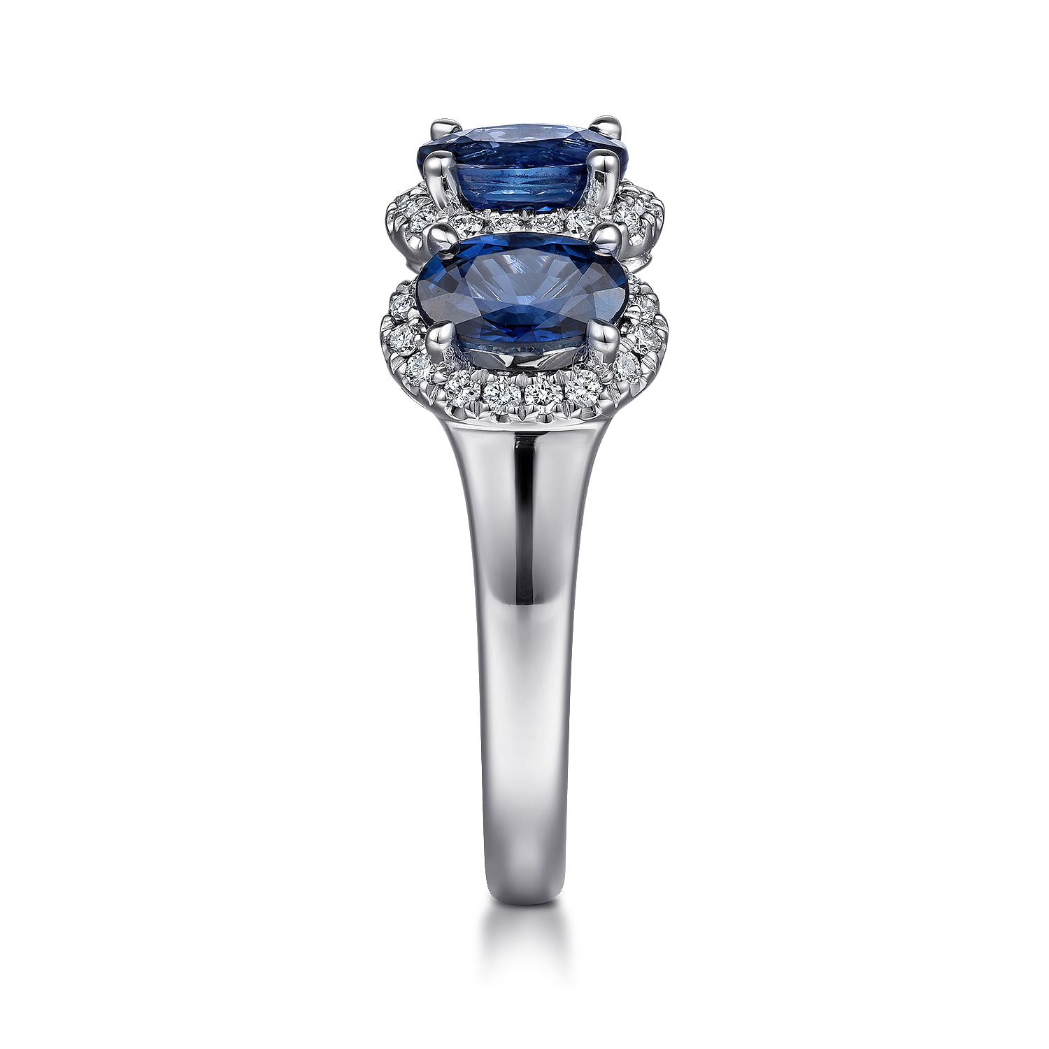 14K White Gold Diamond and Sapphire Oval Halo Ring