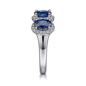 14K White Gold Diamond and Sapphire Oval Halo Ring