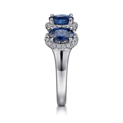 14K White Gold Diamond and Sapphire Oval Halo Ring