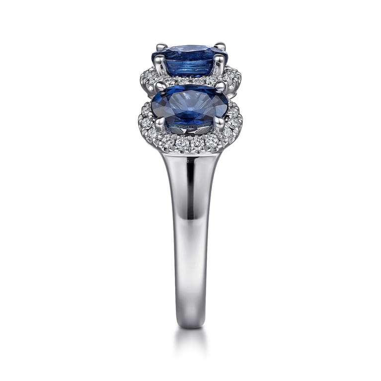 14K White Gold Diamond and Sapphire Oval Halo Ring - 0.3 ct - Shot 4