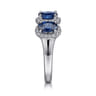 14K White Gold Diamond and Sapphire Oval Halo Ring - 0.3 ct