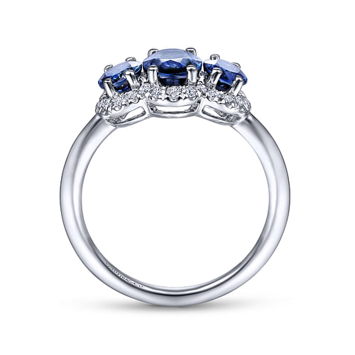 14K White Gold Diamond and Sapphire Oval Halo Ring - 0.21 ct - Shot 2