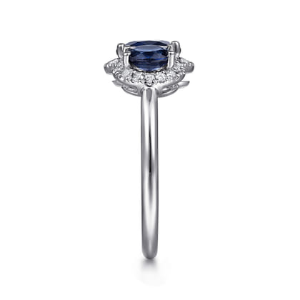 14K White Gold Diamond and Sapphire Oval Halo Ring