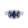 14K White Gold Diamond and Sapphire Oval Halo Ring - 0.21 ct