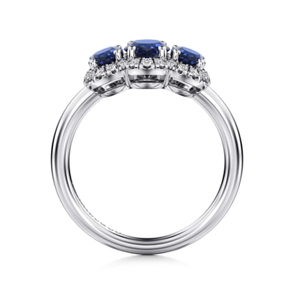14K White Gold Diamond and Sapphire Oval Halo Ring