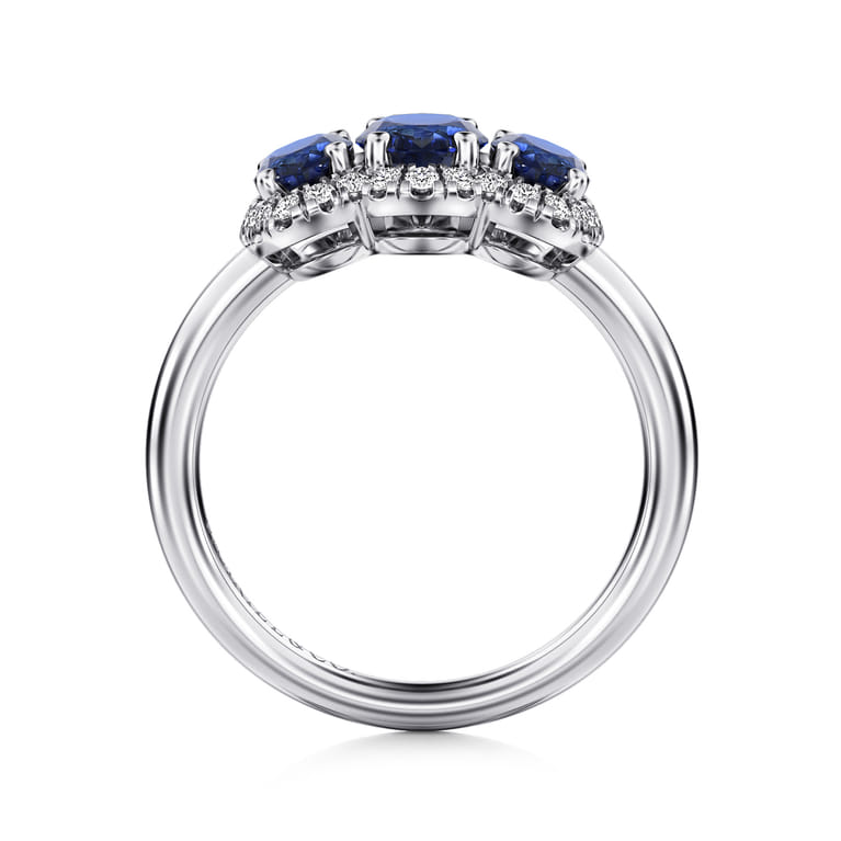 14K White Gold Diamond and Sapphire Oval Halo Ring - 0.21 ct - Shot 2