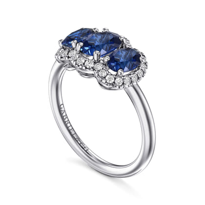 14K White Gold Diamond and Sapphire Oval Halo Ring