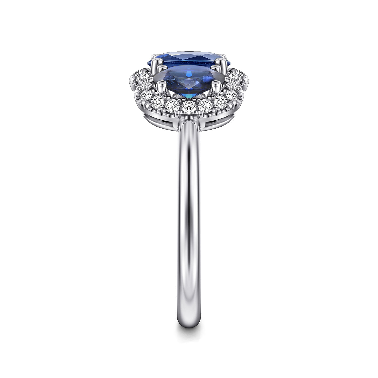 14K White Gold Diamond and Sapphire Oval Halo Ring