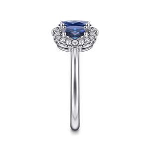 14K White Gold Diamond and Sapphire Oval Halo Ring