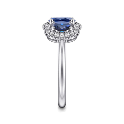 14K White Gold Diamond and Sapphire Oval Halo Ring