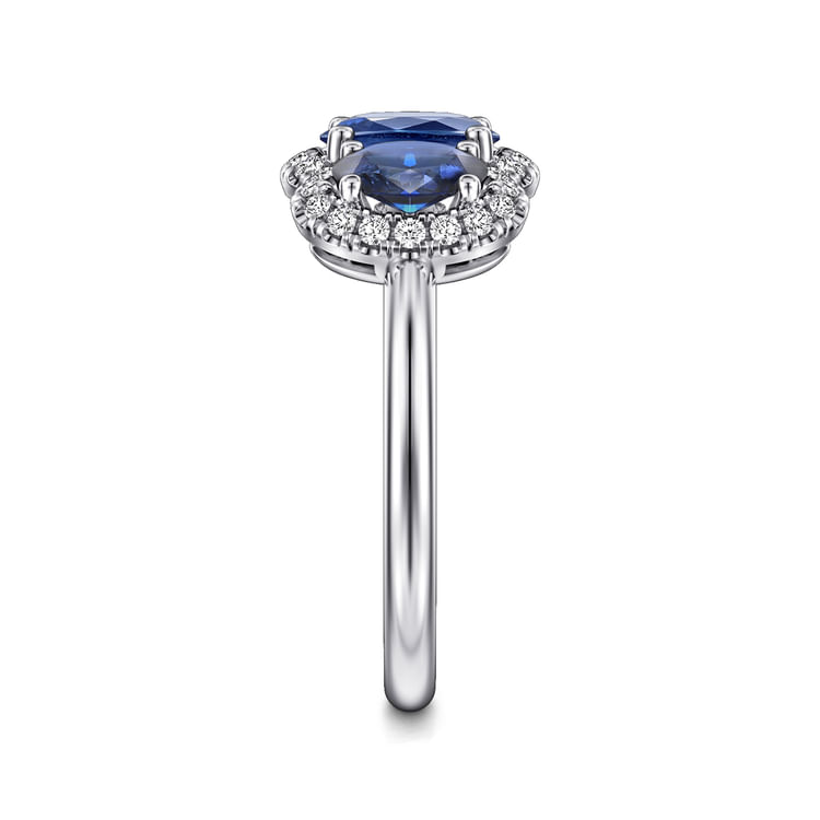 14K White Gold Diamond and Sapphire Oval Halo Ring