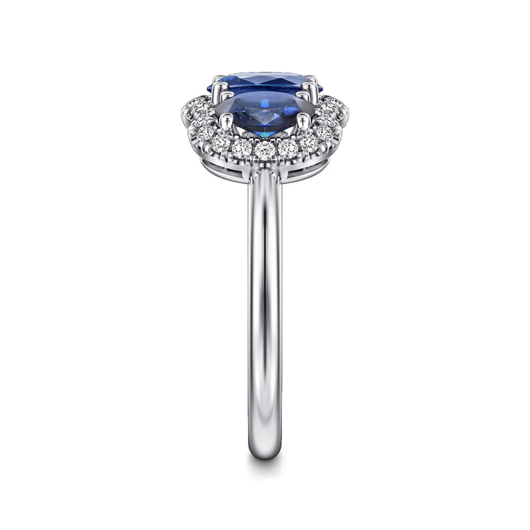 14K White Gold Diamond and Sapphire Oval Halo Ring - 0.21 ct - Shot 4