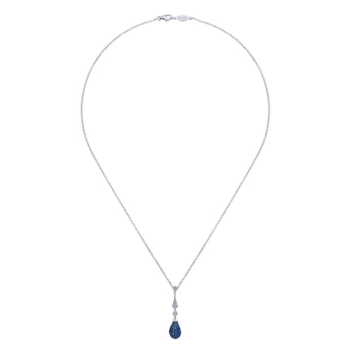 14K White Gold Diamond and Sapphire Pave Pendulum Pendant Necklace - 0.09 ct - Shot 2