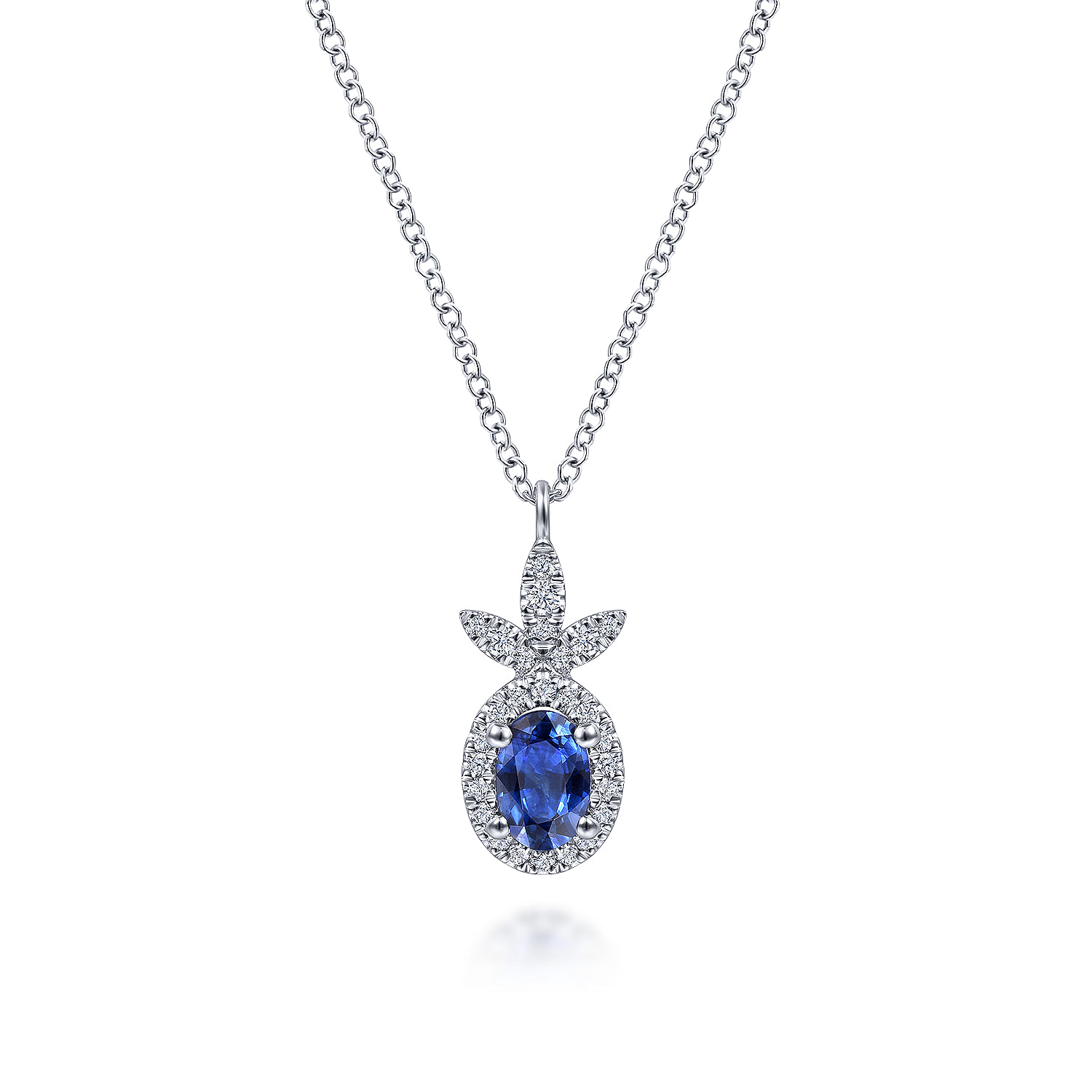 14K White Gold Diamond and Sapphire Pendant Necklace