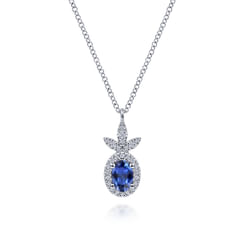 14K White Gold Diamond and Sapphire Pendant Necklace