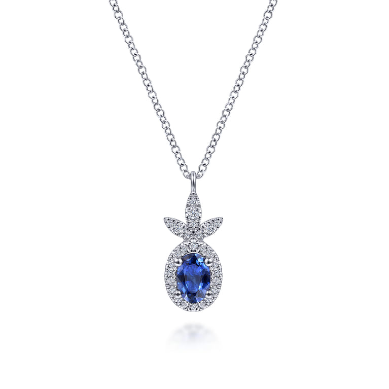 14K White Gold Diamond and Sapphire Pendant Necklace - 0.15 ct - Shot 1