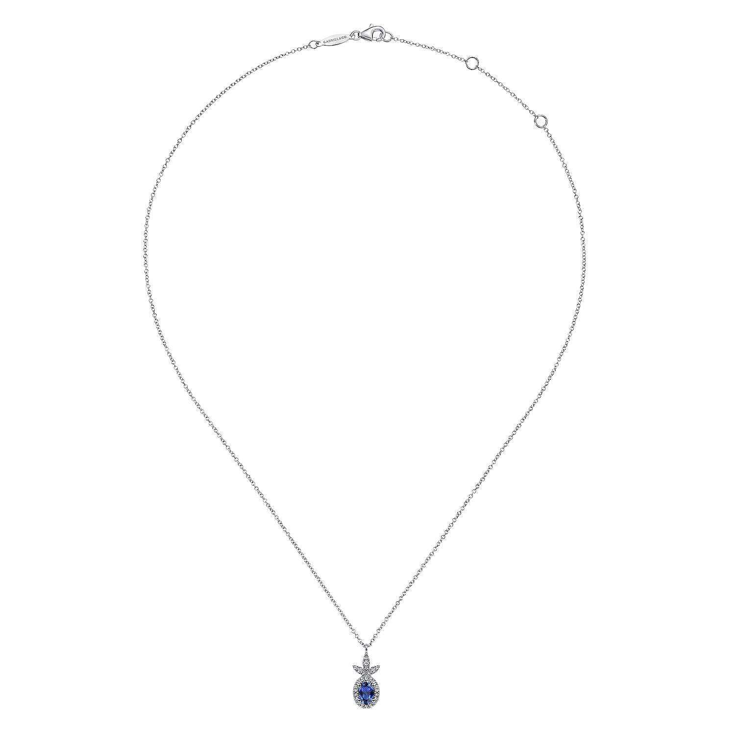 14K White Gold Diamond and Sapphire Pendant Necklace