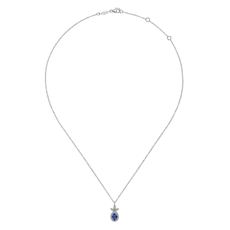 14K White Gold Diamond and Sapphire Pendant Necklace - 0.15 ct - Shot 2