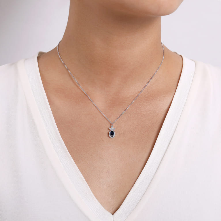 14K White Gold Diamond and Sapphire Pendant Necklace - 0.15 ct - Shot 3