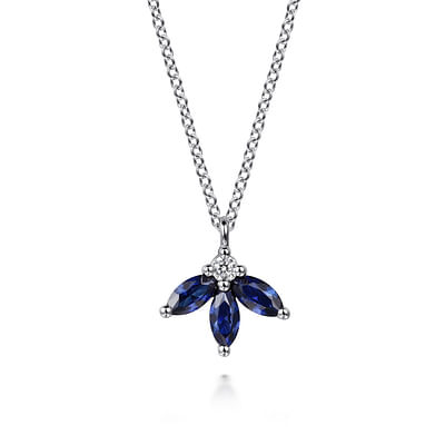 14K White Gold Diamond and Sapphire Pendant Necklace