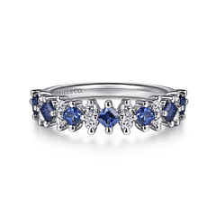 14K White Gold Diamond and Sapphire Stackable Ring