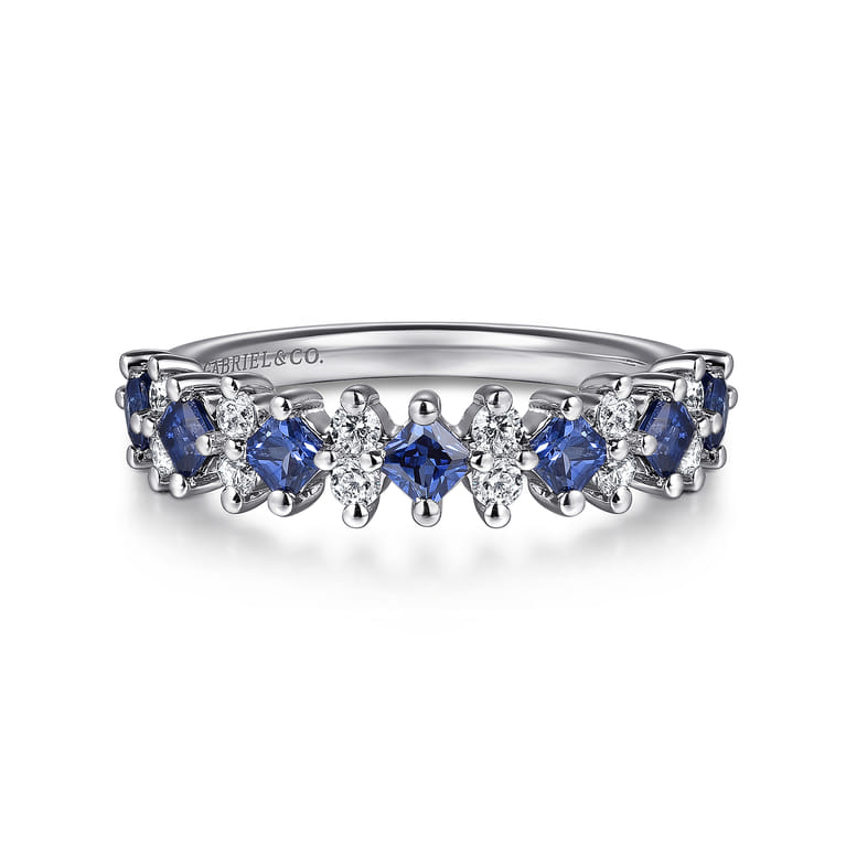 14K White Gold Diamond and Sapphire Stackable Ring - 0.22 ct - Shot 1