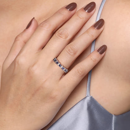 14K White Gold Diamond and Sapphire Stackable Ring