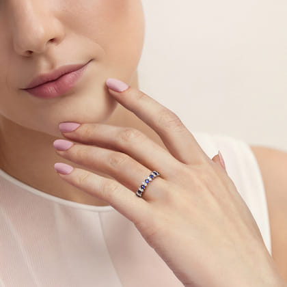 14K White Gold Diamond and Sapphire Stackable Ring