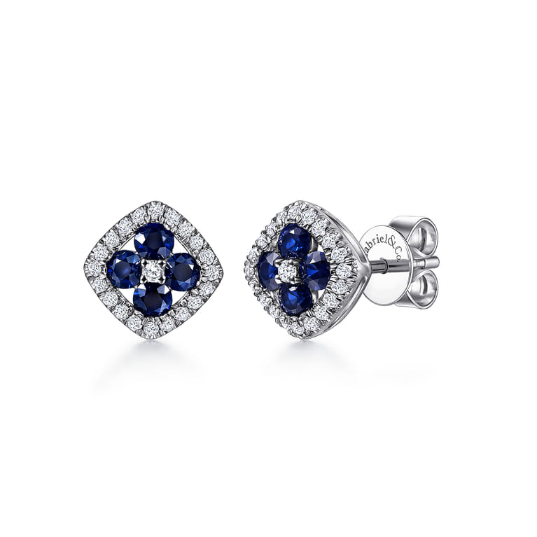 14K White Gold Diamond and Sapphire Stud Earrings - 0.23 ct - Shot 1