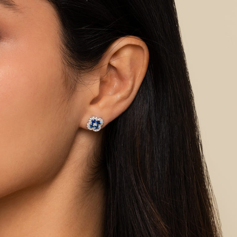 14K White Gold Diamond and Sapphire Stud Earrings - 0.25 ct - Shot 2